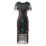 1920s Art Deco Short-Sleeve Sequin Fringed Flapper Dress, CC062209