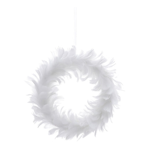 Livingandhome Hanging White Feather Wreath, SW0580
