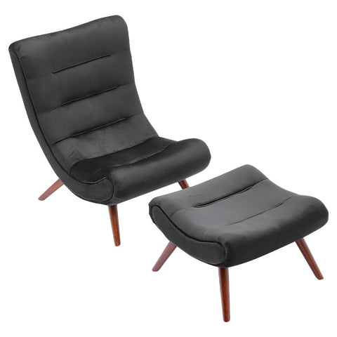 Livingandhome Modern Curved Velvet Lounge Chair with Footstool, JM2242