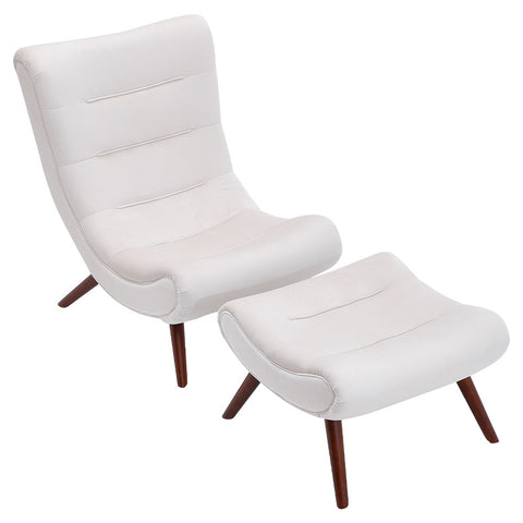 Livingandhome Modern Curved Velvet Lounge Chair with Footstool, JM2243