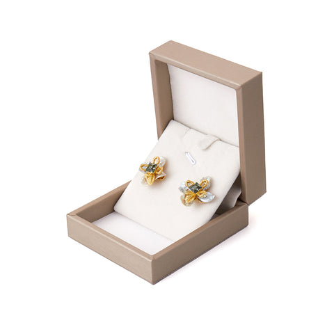 Floral Stud Earrings with Square & Leaf Detail, CA290062 (Ver.2)
