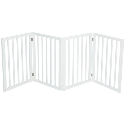 Weißes 4-tlg. faltbares freistehendes Haustiergitter aus Holz für Türen, Flure und Treppen, MDF, 183,5 x 60,5 cm – flexibel und platzsparend [Haustiergitter Weiß 4-tlg. MDF 183,5 x 60,5 cm faltbar], TP090017(DE)