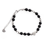 Obsidian Stone Stainless Steel Beaded Heart Bracelet, CA290008
