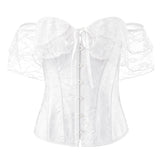 Off-the-Shoulder Lace Corset Top with Front Busk Closure & Lace-Up Back, CC062393