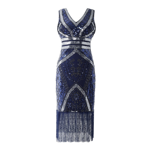 V-Neck Sequin Tassels Party Dress, CC061199