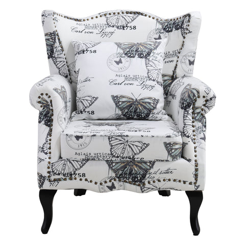 Livingandhome Retro Butterfly Wingback Studded Armchair, FA0616