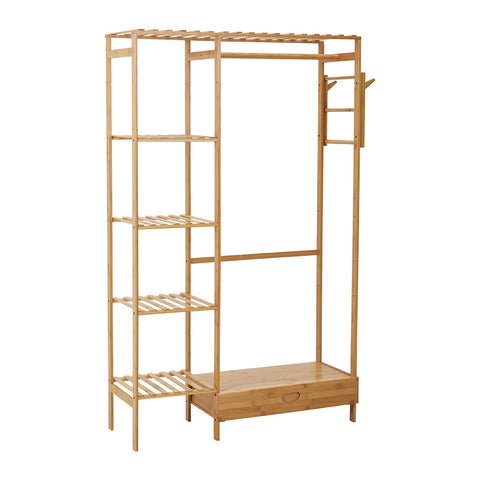 Wooden Clothes Rack with Hooks and Drawer, HO0012