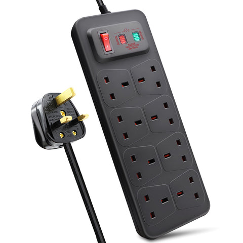 8 Way Extension Lead Surge Protecetd with Switched Socket Black, 5M, AJ0959