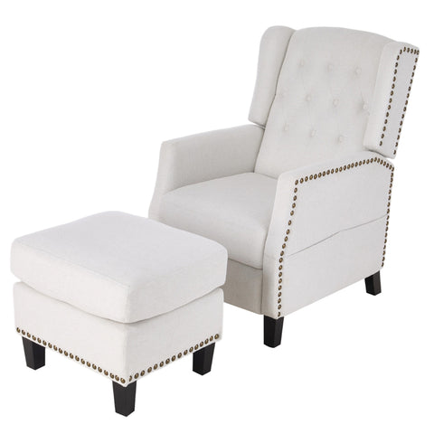 Fabric Upholstered Sofa Pushback Reclining Chair Armchair with Footstool, FL050262FL050263