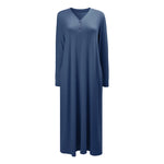 Cotton Button V-neck Long-Sleeve Nightdress, WO0695
