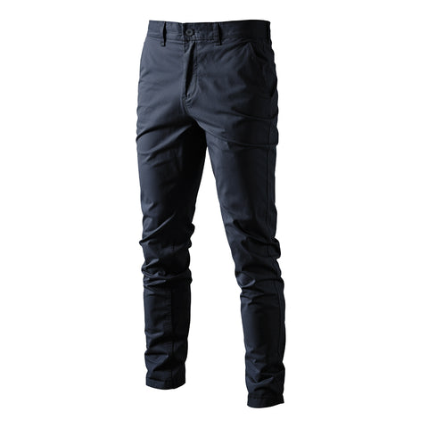 Navy Blue Cotton Twill Straight Leg Trousers, MN0086