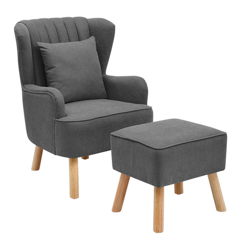 Livingandhome Contemporary Upholstered Wingback Chair and Footstool Set, JM2237