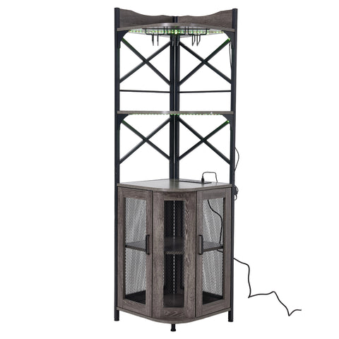 5-Tier Corner Bar Cabinet with Built-in Power Outlet and LED Lights, FD240111