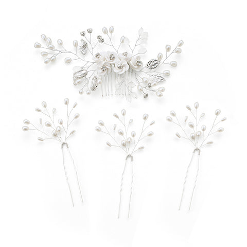 Flower Wedding Bridal Hair Comb with 3 U-shaped Hairpins, CA290237