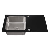 Single Bowl Black Glass Top Kitchen Sink with Waste Kit, MK150032