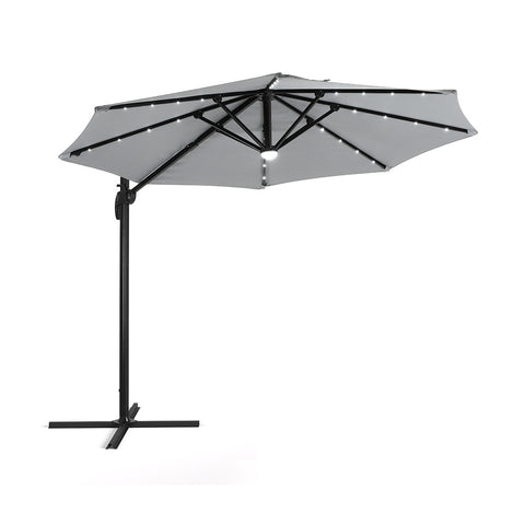 Garden Sanctuary Round Cantilever Parasol with Solar-Powered LED Lights, LG1270