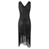 1920s Inspired V-Neck Sleeveless Flapper Dress with Sequin Beaded Fringe, CC062187