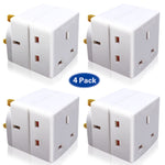 Adaptor with 2 Sockets, 13 Amp, Plug Socket, Pack of 4, AJ0965