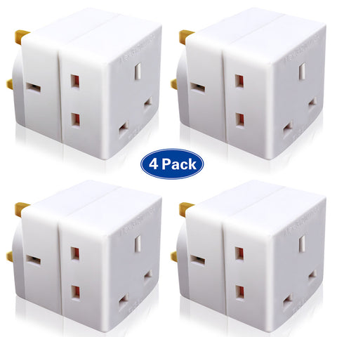 Adaptor with 2 Sockets, 13 Amp, Plug Socket, Pack of 4, AJ0965
