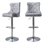 2 Pcs Velvet Upholstered Adjustable Bar Stool with Button Seat Back, ZH1509