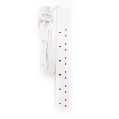 6 Way Extension Leads with Cable 3G1.25, 1M, White, with Switch, Child-Resistant Sockets, AJ0945