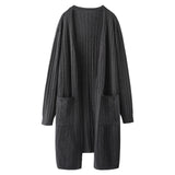 Long Ribbed Knit Open-Front Cardigan, CC061807