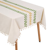 Cotton-Linen Look Tablecloth with Tassels, HF390251