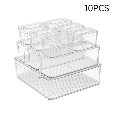Set of 10 Stackable Clear Fridge Organisers Storage Boxes, HS320060