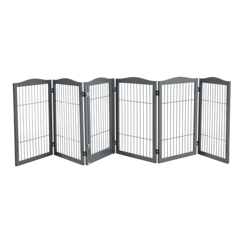 Livingandhome Grey 6-Panel Wooden Folding Pet Playpen, FI0562