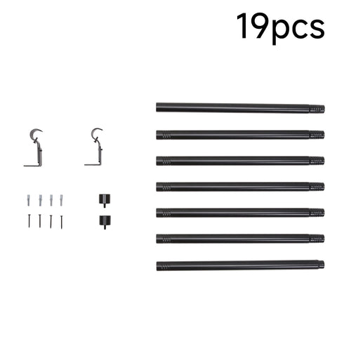 Glossy Black Metal Telescopic Curtain Rod with Brackets, MD390012