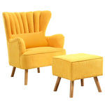 Livingandhome Faux Wool Upholstered Armchair and Footstool, ZH1730