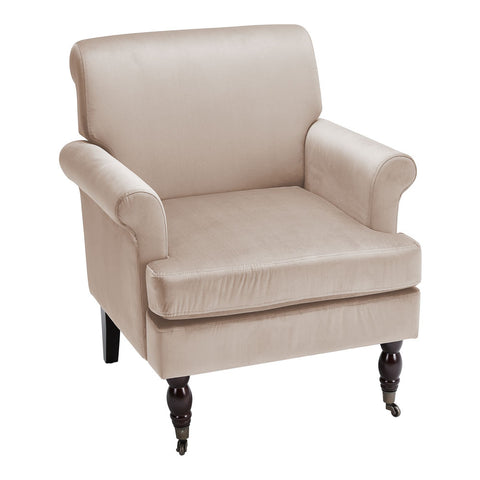Livingandhome Contemporary Velvet Armchair with Wood Legs and Front Casters, ZH1469