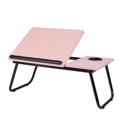 Livingandhome Verstellbarer, klappbarer Laptop-Betttisch mit Getränkehalter – Rosa, 56x32,5x24 cm [Betttisch Rosa 56/32,5/24 cm mit 5-fach Neigungsverstellung und Becherhalter klappbar], FO070053(DE)