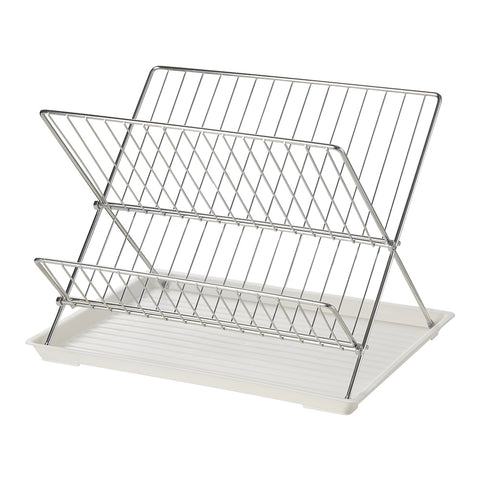 2-Tier Foldable Countertop Dish Drying Rack with Drip Tray, HM320006 (Ver.2)