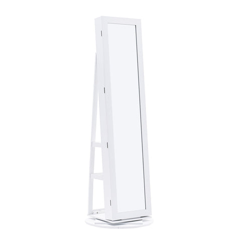 Livingandhome White Rotating Jewelry Armoire with Mirror, FI0551