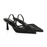 Elegant Slingback Pointed-Toe Heels with Elastic Straps, CS300813