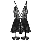 Sexy Lace Harness Babydoll Lingerie Set with Garters, CC291221