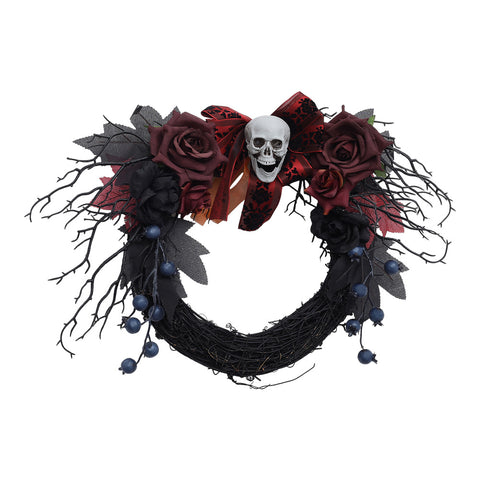 Livingandhome Gothic Halloween Skull Rose Vine Wreath, SW0581