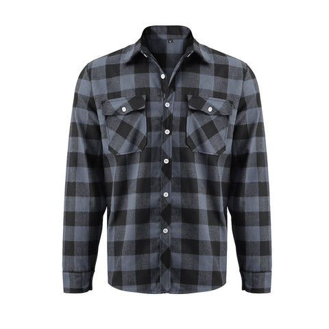 Flannel Plaid Shirt with Turn-Down Collar, MN0066
