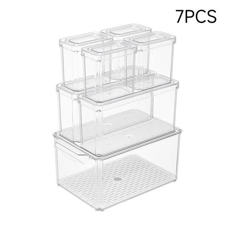 Set of 7 Stackable Clear Fridge Organisers Storage Boxes, HS320059