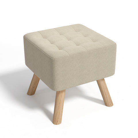 Livingandhome Linen Fabric Padded Wooden Leg Footstool, FA0551