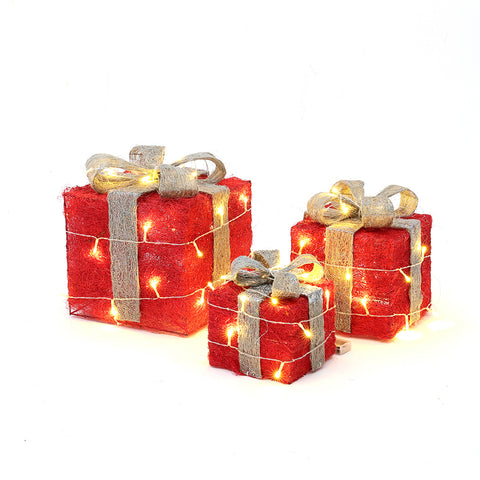 Set of 3 Light-Up Square Christmas Gift Boxes Glitter Presents Decoration, SC0029