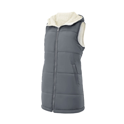 Reversible Mid-length Hooded Sleeveless Cotton Padded Vest for Casual Winter Style, WO0387