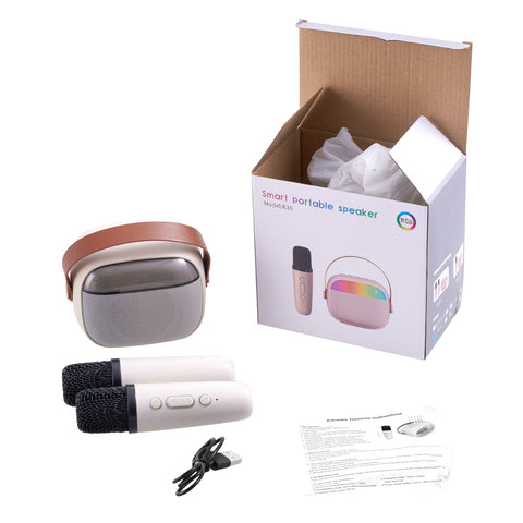Portable Karaoke Speaker with Two Wireless Microphones and RGB Lights, DF380004