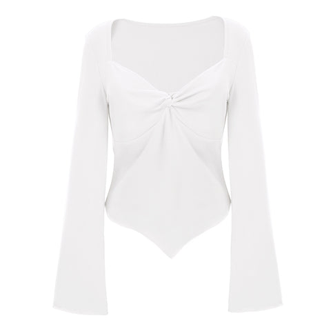 V-Neck Twist Front T-shirt with Long Bell Sleeves, CC060343