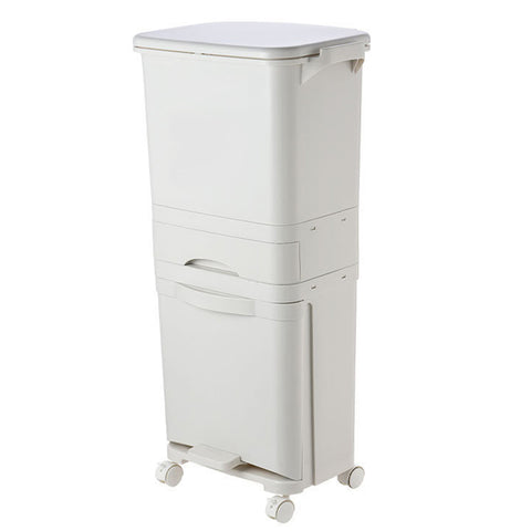 Mülleimer 42L mit Rollen und Schublade Weiß 42/28,2/84 cm [MÜLLEIMER Weiß 42L mit Rollen & Schublade], HH320016(DE)