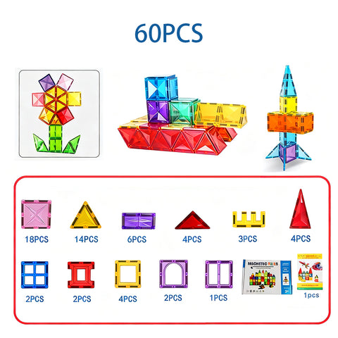 60-Piece Magnetic Tiles Building Set Educational Toys For Your Kids, TE380035 (Ver.2)