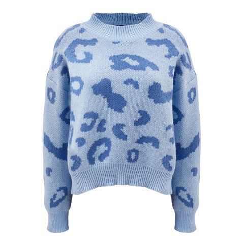 Leopard Pattern Mock Neck Pullover Sweater, CC060194 (Ver.2)