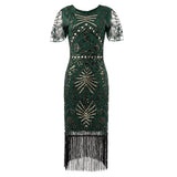 1920s Art Deco Short-Sleeve Sequin Fringed Flapper Dress, CC062209