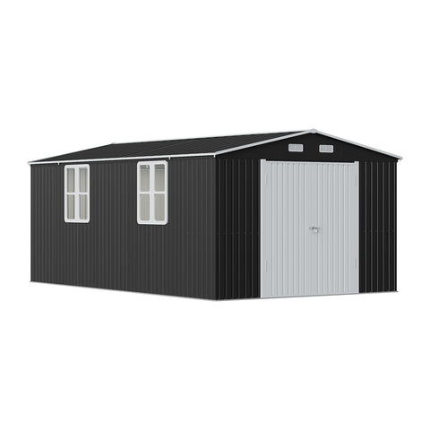 10x16FT Outdoor Metal Apex Roof Storage Shed, PM1858PM1859PM1860PM1861 (Ver.2)